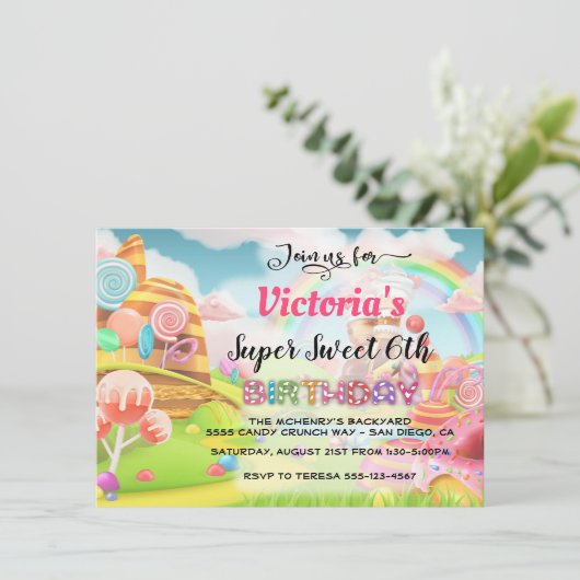 Land Candy Birthday Party Einladung (Stehend Vorderseite)