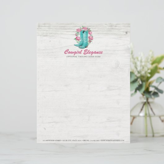 Land-Cowgirl-Stiefel u. schäbige Rosen-rustikales Briefkopf (Stehend Vorderseite)