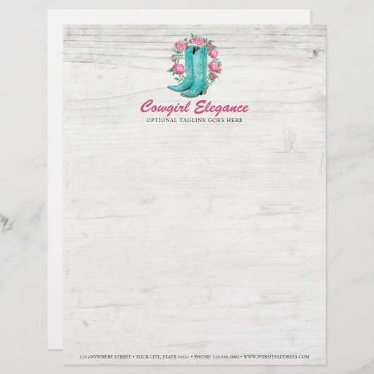 Land-Cowgirl-Stiefel u. schäbige Rosen-rustikales Briefkopf (Vorne/Hinten)