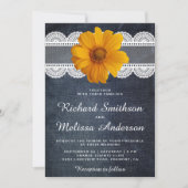 Land Denim Lace Sonnenblumen Hochzeit Einladung (Vorderseite)