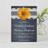 Land Denim Lace Sonnenblumen Hochzeit Einladung (Stehend Vorderseite)