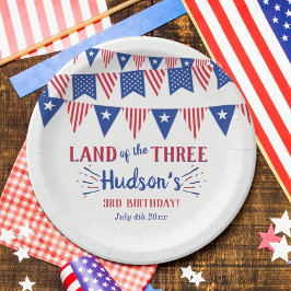 Land der Drei! 4. Juli 3. Geburtstag Party Pappteller