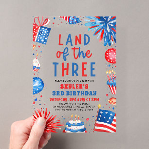 Land der drei patriotischen 4. Juli 3. Geburtstag Acryleinladungen