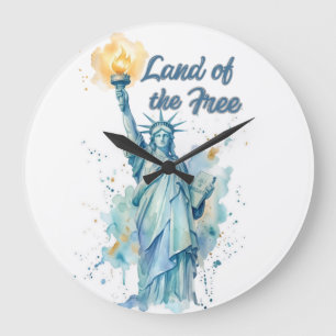 "Land der Freien - Aquarell Statue of Liberty P Große Wanduhr