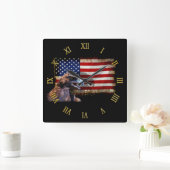 Land der Freien Patriotischen US-Flagge und Adler Quadratische Wanduhr (Zuhause)