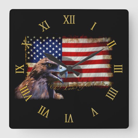 Land der Freien Patriotischen US-Flagge und Adler Quadratische Wanduhr (Vorderseite)