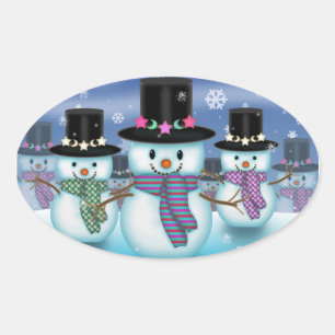 Land der Schneemänner Weihnachtskleber Ovaler Aufkleber