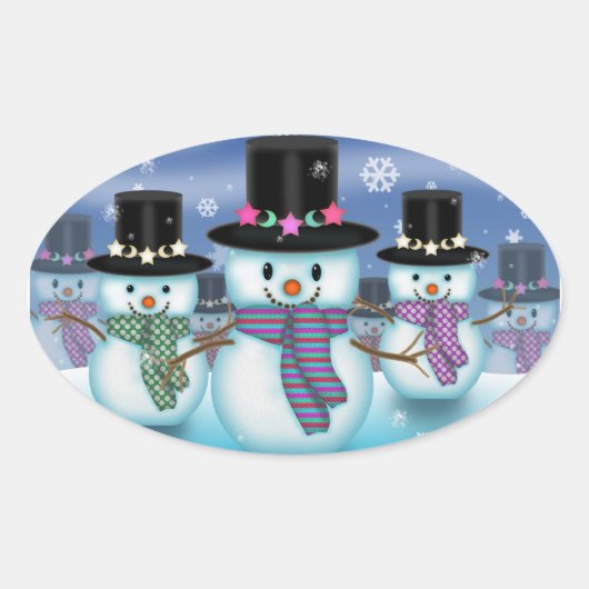 Land der Schneemänner Weihnachtskleber Ovaler Aufkleber (Vorderseite)