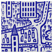 Land der Türme - Navy Blue auf Weiß Stoff (Nahaufnahme)