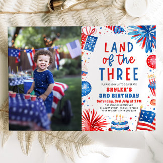 Land des 3. 4. Juli Patriotic 3. Geburtstag Einladung