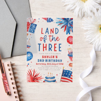 Land des 3. 4. Juli Patriotic 3. Geburtstag Pergament Einladungen