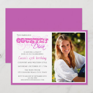 Land Diva Pink Custom Foto Geburtstag Einladung