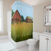 Land-Felder mit roter Scheune und Außengebäuden Duschvorhang (Beispiel)