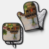 Land Fisch und Gemüse Ofenhandschuh & Topflappen-Set (Vorderseite/Rückseite)