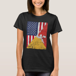 Land Flag Design Half USA Half Bhutan T-Shirt