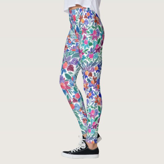 Land Floral Erdbeeren Wasserfarben Muster Leggings (Links)