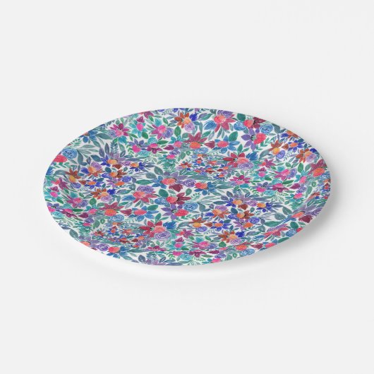 Land Floral Erdbeeren Wasserfarben Muster Pappteller (Schrägansicht)