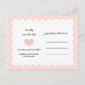 Land Floral Gingham Pink Save the Date Blau Ankündigungspostkarte (Rückseite)