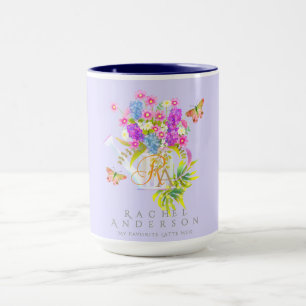 Land Floral Watering kann Monogramm Lila Tasse