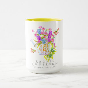Land Floral Watering kann Monogramm weiß Tasse