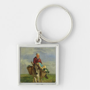 Land-Frau, die einen Esel reitet Schlüsselanhänger