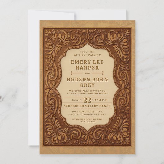 Land geschossen Leder Western Stall Rustikale Hoch Einladung (Vorderseite)