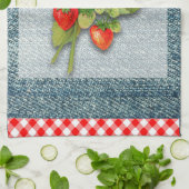 Land Gingham, Denim und Erdbeeren Handtuch (Gefaltet)