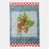 Land Gingham, Denim und Erdbeeren Handtuch (Vertikal)