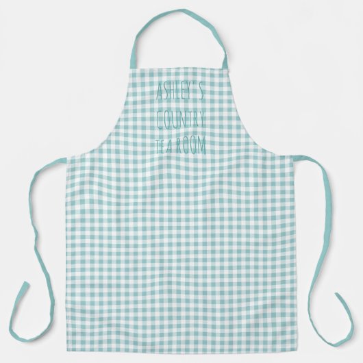 Land Gingham Karo Blau und Weiß Personalisiert Schürze (Vorderseite)