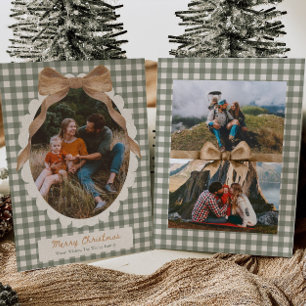 Land Gingham-Schleife Foto Weihnachtskarte Feiertagskarte