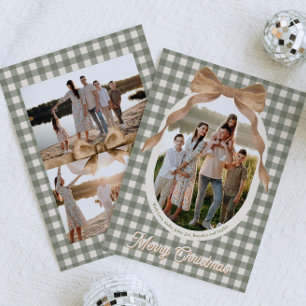 Land Gingham-Schleife Foto Weihnachtskarte Feiertagskarte