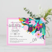 Land Golden Pink Blumen Blätter Grenz Süß 16 Einladung (Stehend Vorderseite)