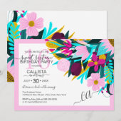 Land Golden Pink Blumen Blätter Grenz Süß 16 Einladung (Vorne/Hinten)