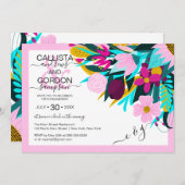 Land Golden Pink Blumenstrauß Verlobung Einladung (Vorne/Hinten)