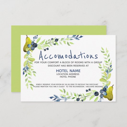 Land Heidelbeere Sommerpear Wasserfarbe Blütenfarb Begleitkarte (Vorne/Hinten)