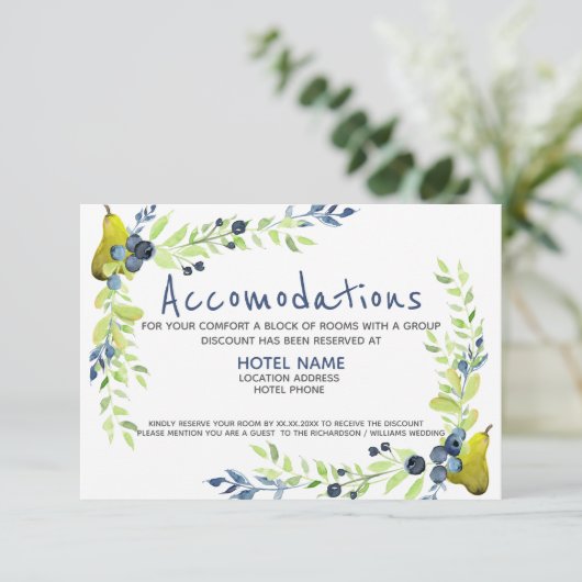 Land Heidelbeere Sommerpear Wasserfarbe Blütenfarb Begleitkarte (Stehend Vorderseite)