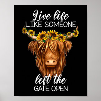 Land Heifer Highland Kuh mit Sonnenblumen Farm F Poster