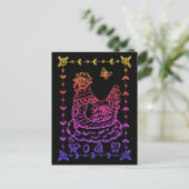 LAND HEN, EGG, CHICK & FOLK ART BORDER POSTKARTE (Stehend Vorderseite)
