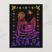 LAND HEN, EGG, CHICK & FOLK ART BORDER POSTKARTE (Vorderseite)