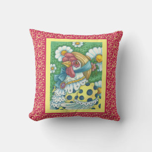 LAND HEN, POLKA DOT CHICKEN DURCH PILLOW Red Kissen