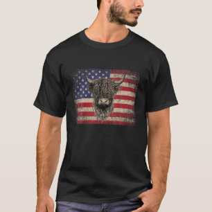 Land Highland Cow American Flag 4. Juli T S T-Shirt