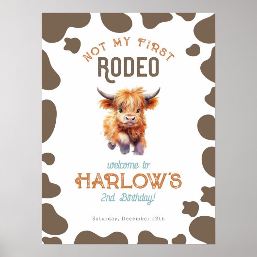 Land Highland Cow nicht mein erstes Rodeo Geburtst Poster (Vorne)