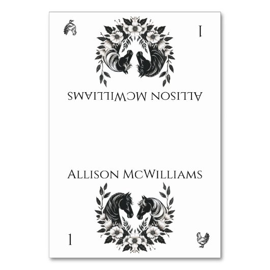 Land Hochzeitspferde und Blume- Geflügel Tischnummer (Vorderseite)