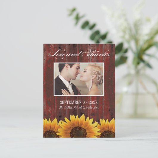 Land Holz Rustikale Sonnenblumen Danke Karten (Stehend Vorderseite)