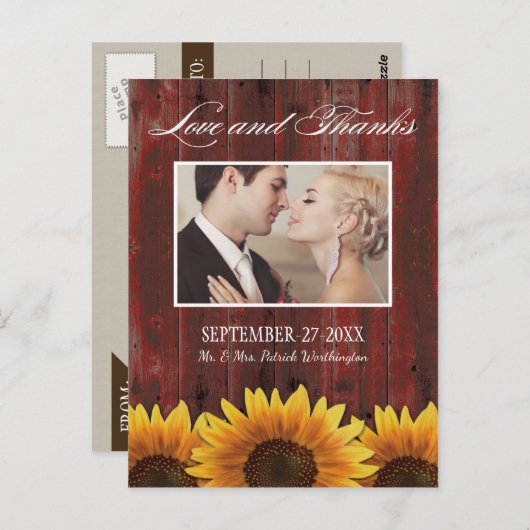 Land Holz Rustikale Sonnenblumen Danke Karten (Vorne/Hinten)