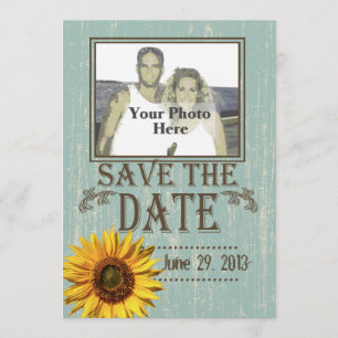 Land Holz und Sonnenblumen Foto Save the Date