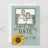 Land Holz und Sonnenblumen Foto Save the Date (Vorderseite)