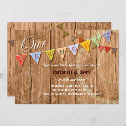 Land-hölzerne Flaggehousewarming-Party Einladung (Vorne/Hinten)
