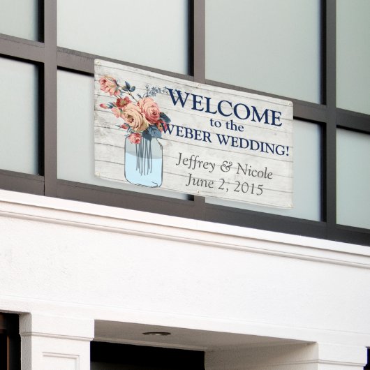 Land-hölzerne Weckglas-Hochzeits-mit Blumenfahne Banner (Äußeres Gebäude)