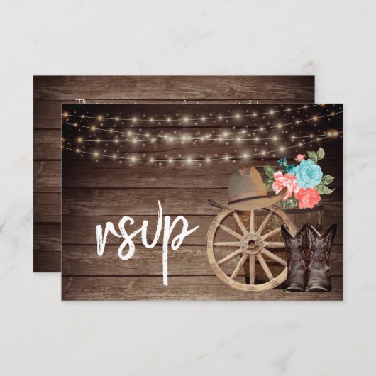 Land-Holzfass mit Aquamarinem und korallenfloralem RSVP Karte (Vorne/Hinten)